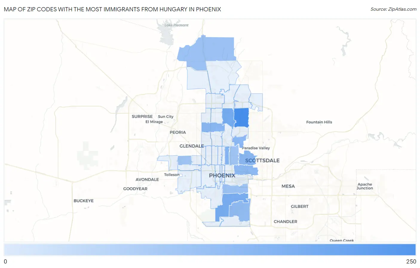 Zip Codes with the Most Immigrants from Hungary in Phoenix Map