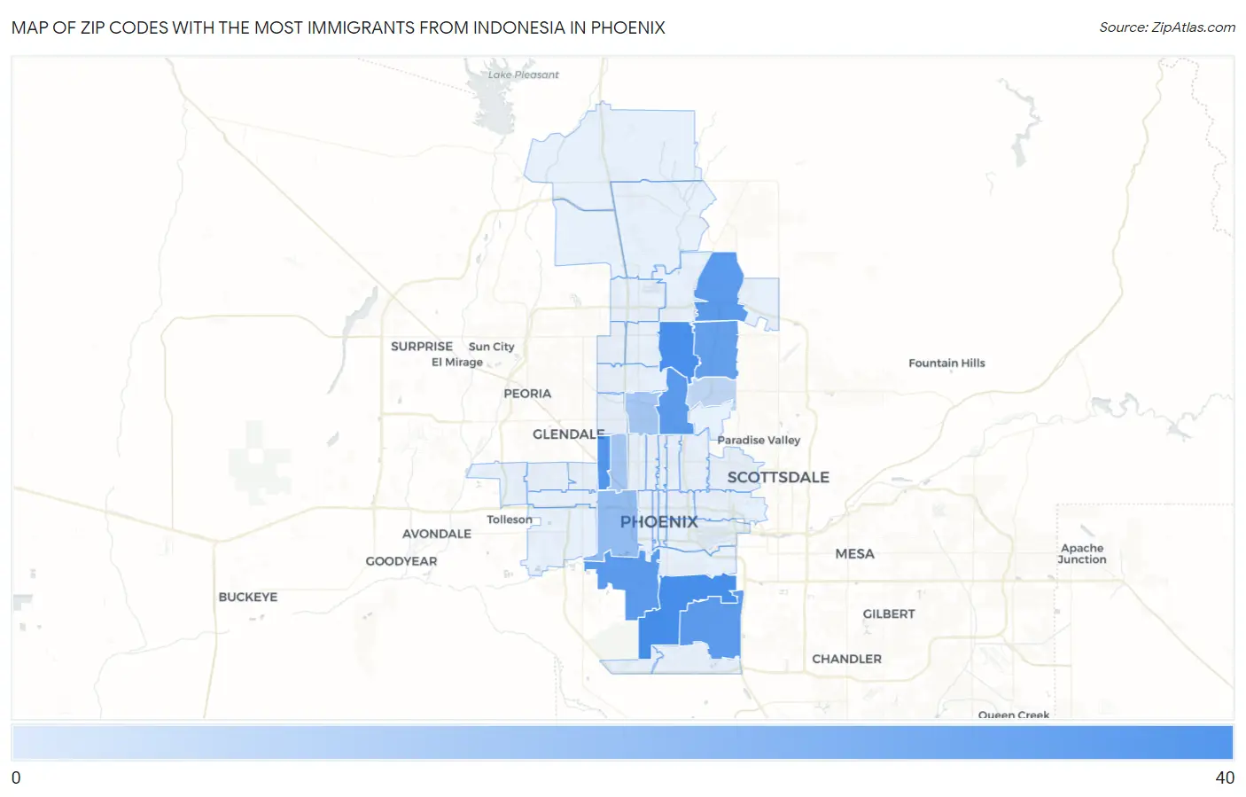 Zip Codes with the Most Immigrants from Indonesia in Phoenix Map