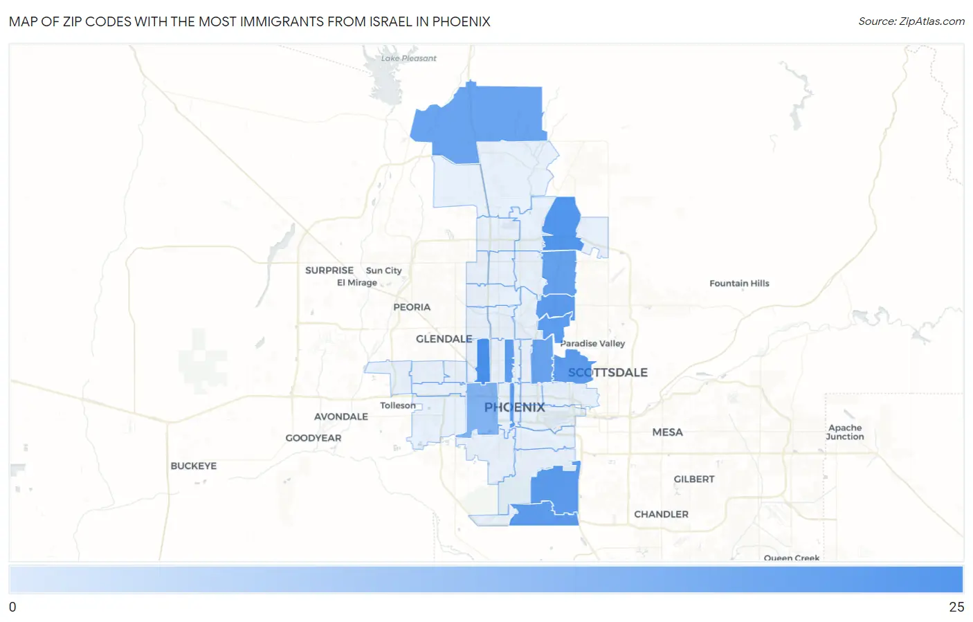 Zip Codes with the Most Immigrants from Israel in Phoenix Map