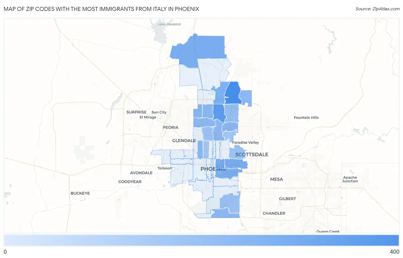 Zip Codes with the Most Immigrants from Italy in Phoenix Map