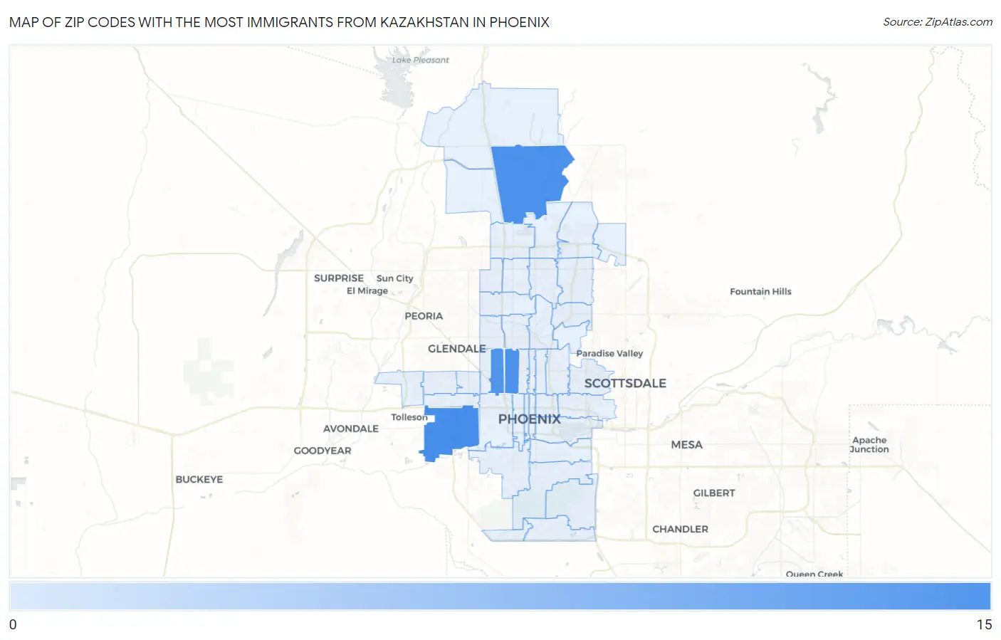Zip Codes with the Most Immigrants from Kazakhstan in Phoenix Map