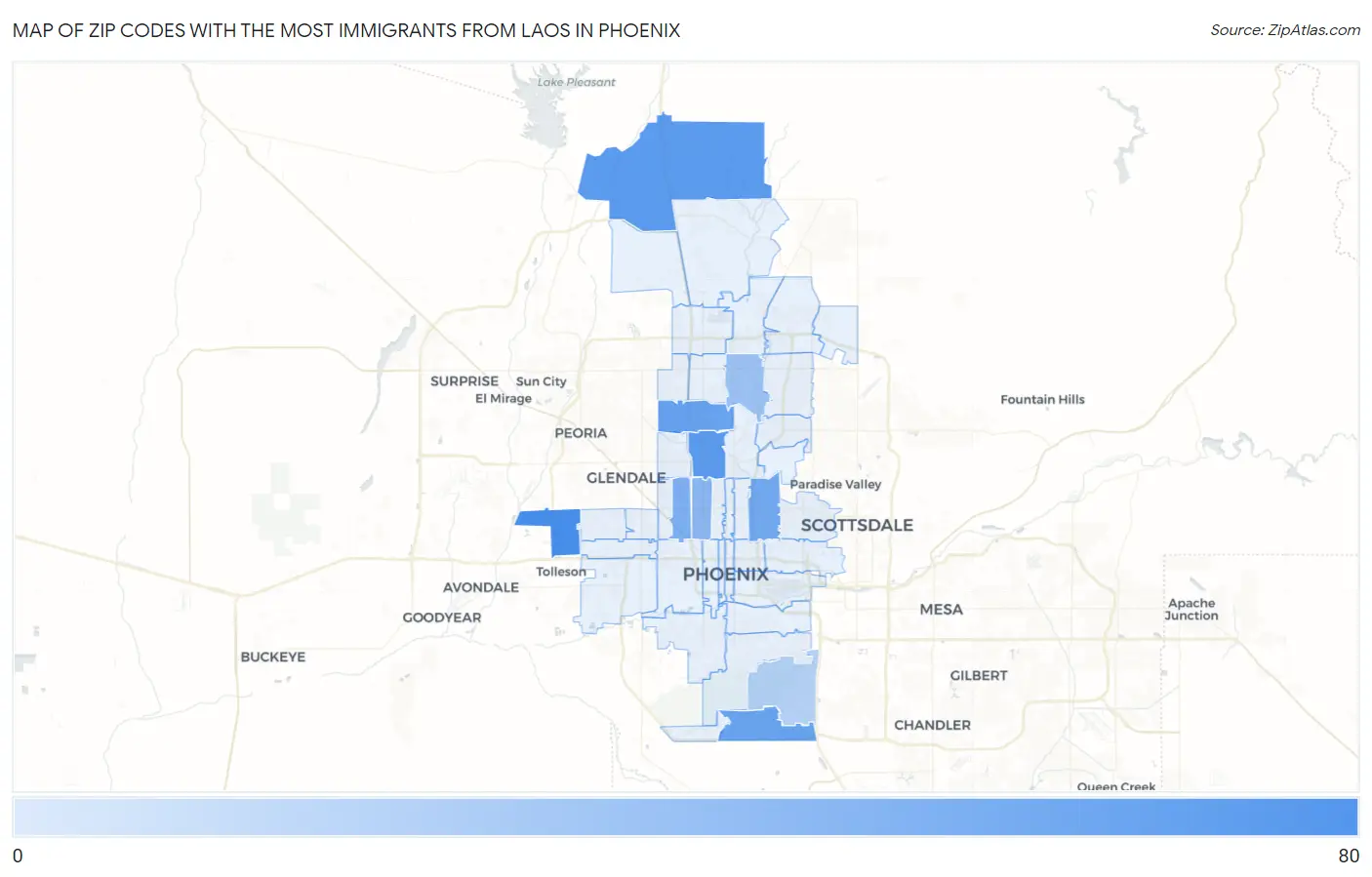 Zip Codes with the Most Immigrants from Laos in Phoenix Map