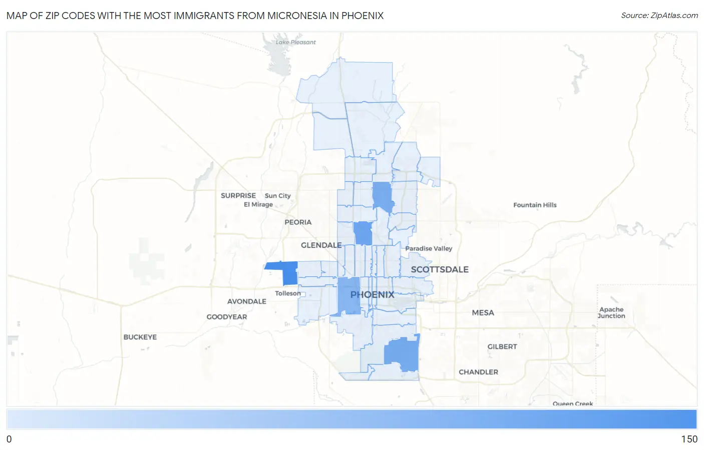 Zip Codes with the Most Immigrants from Micronesia in Phoenix Map