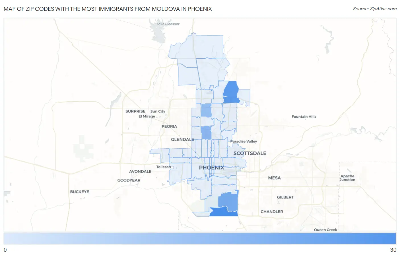 Zip Codes with the Most Immigrants from Moldova in Phoenix Map