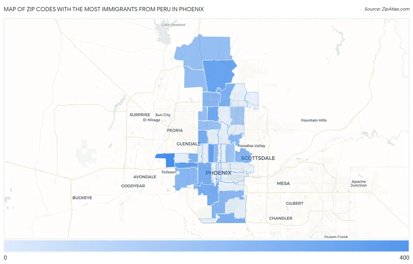 Zip Codes with the Most Immigrants from Peru in Phoenix Map