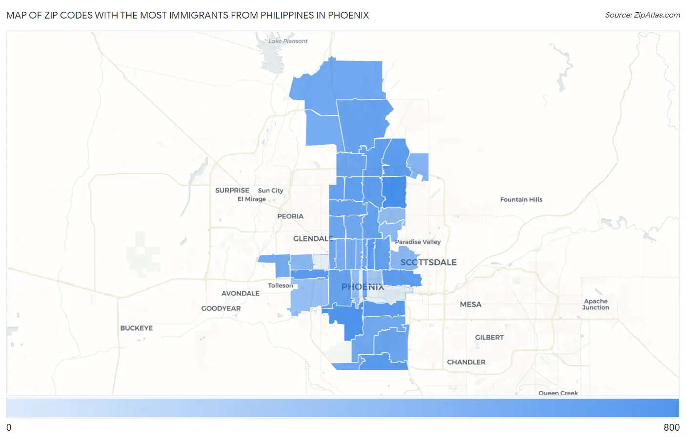 Zip Codes with the Most Immigrants from Philippines in Phoenix Map
