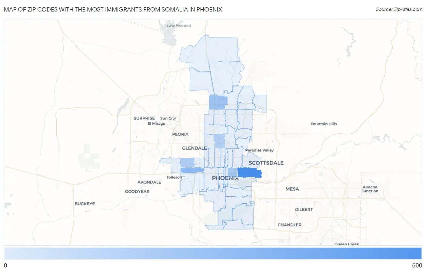 Zip Codes with the Most Immigrants from Somalia in Phoenix Map