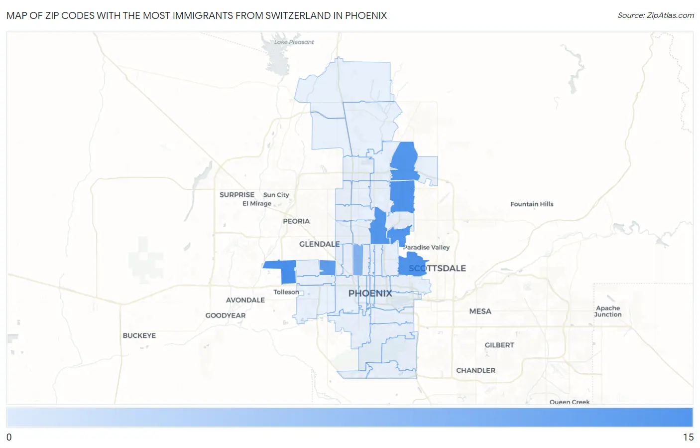 Zip Codes with the Most Immigrants from Switzerland in Phoenix Map