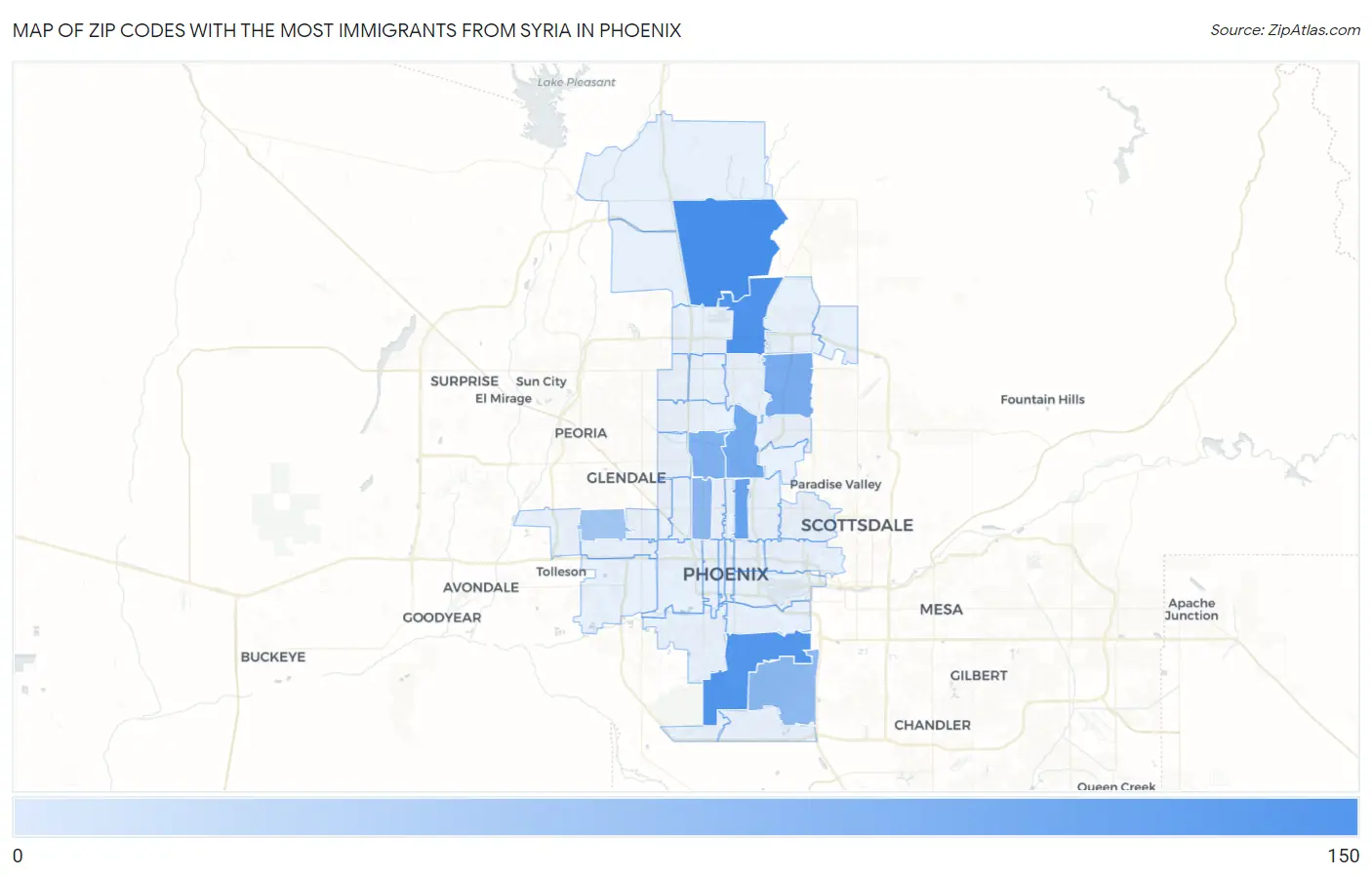 Zip Codes with the Most Immigrants from Syria in Phoenix Map