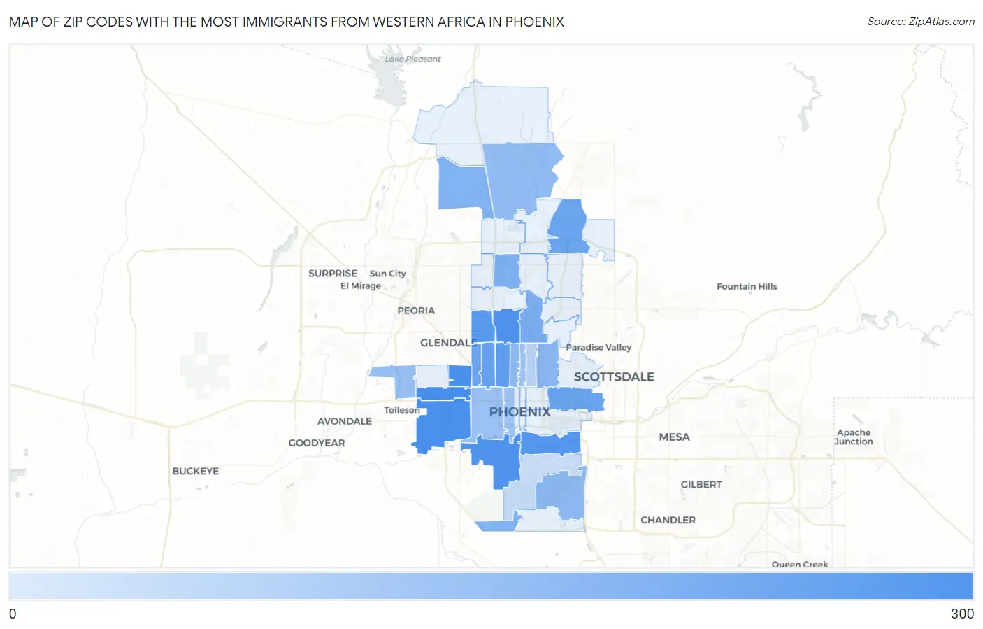 Zip Codes with the Most Immigrants from Western Africa in Phoenix Map
