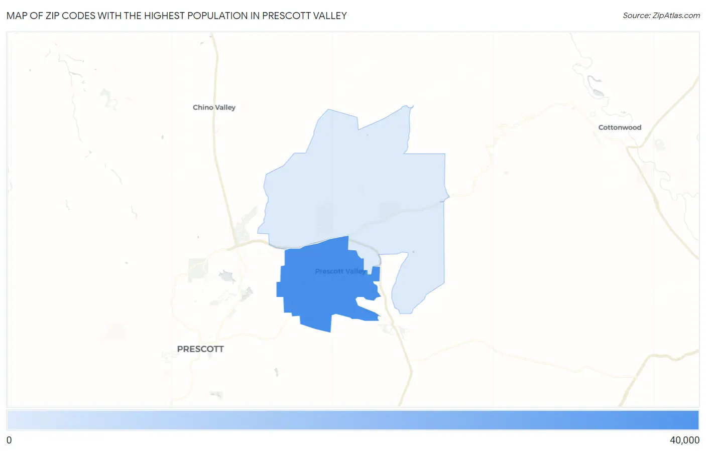 Zip Codes with the Highest Population in Prescott Valley Map