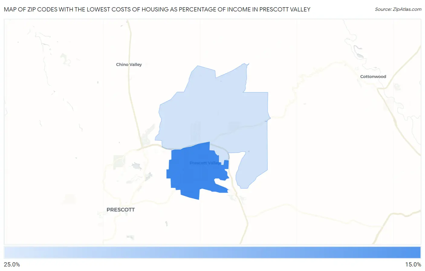 Zip Codes with the Lowest Costs of Housing as Percentage of Income in Prescott Valley Map