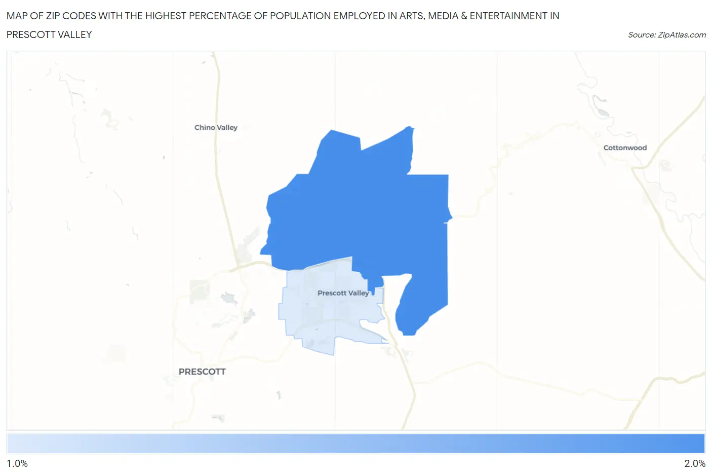 Zip Codes with the Highest Percentage of Population Employed in Arts, Media & Entertainment in Prescott Valley Map