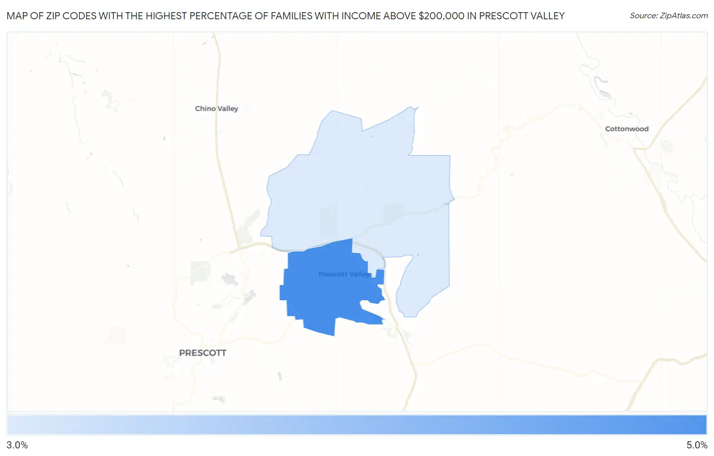 Zip Codes with the Highest Percentage of Families with Income Above $200,000 in Prescott Valley Map