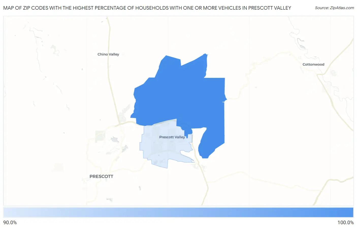 Zip Codes with the Highest Percentage of Households With One or more Vehicles in Prescott Valley Map