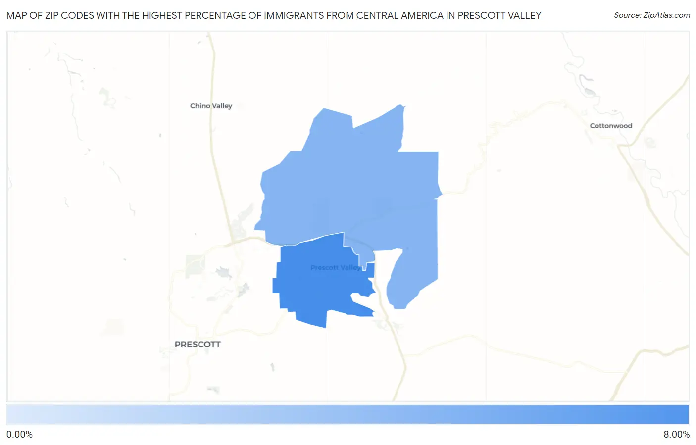 Zip Codes with the Highest Percentage of Immigrants from Central America in Prescott Valley Map