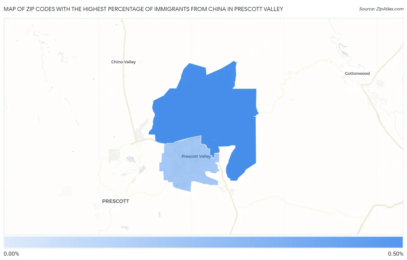 Zip Codes with the Highest Percentage of Immigrants from China in Prescott Valley Map