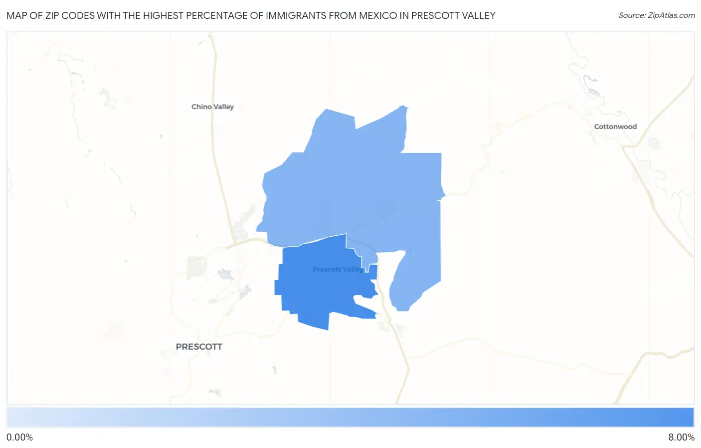 Zip Codes with the Highest Percentage of Immigrants from Mexico in Prescott Valley Map