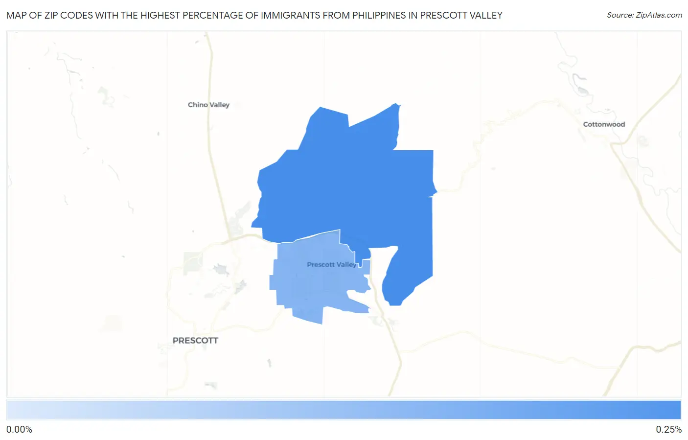 Zip Codes with the Highest Percentage of Immigrants from Philippines in Prescott Valley Map