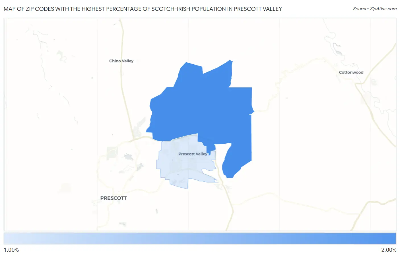 Zip Codes with the Highest Percentage of Scotch-Irish Population in Prescott Valley Map