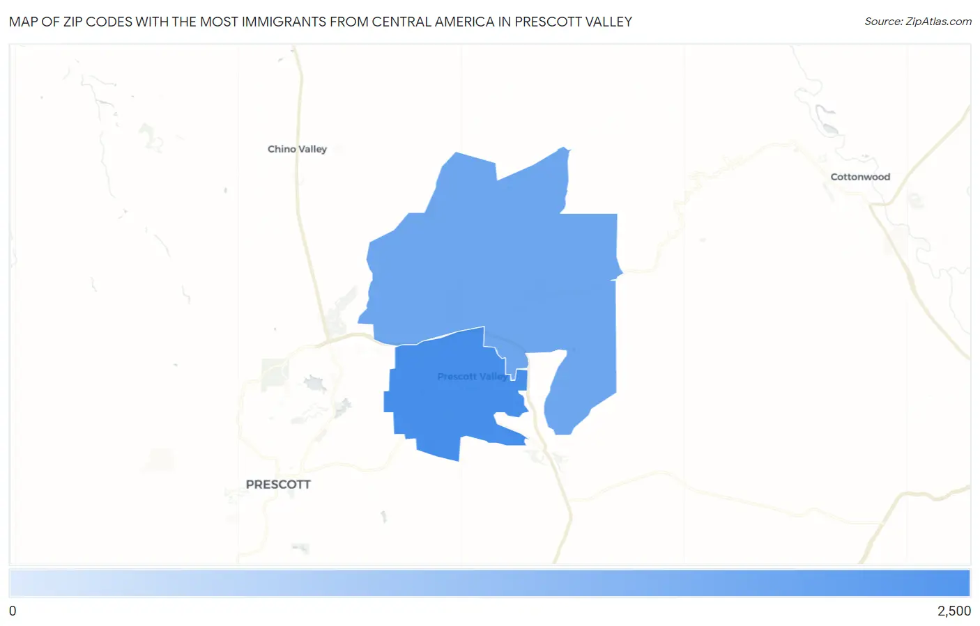 Zip Codes with the Most Immigrants from Central America in Prescott Valley Map