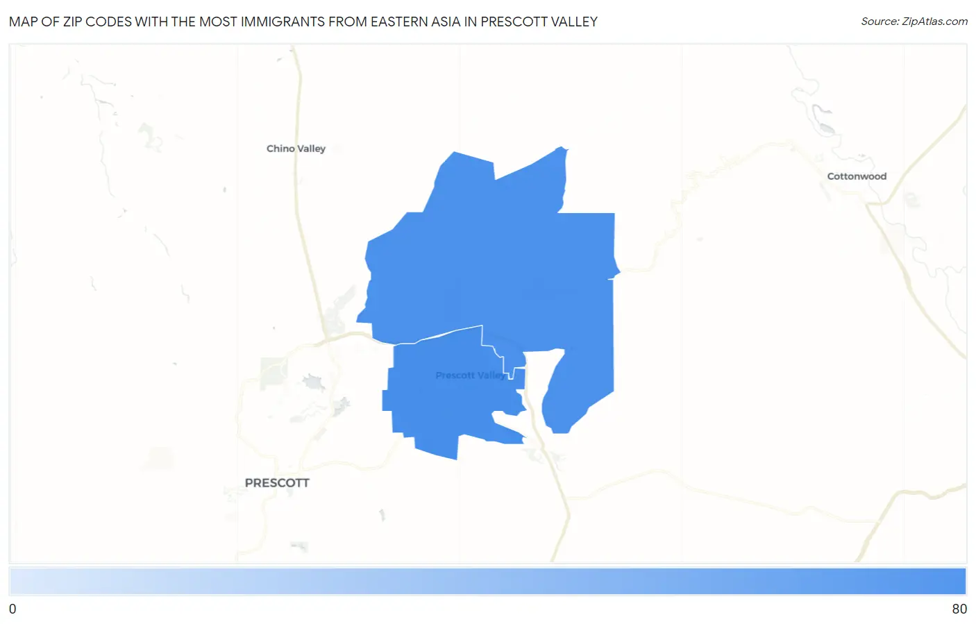 Zip Codes with the Most Immigrants from Eastern Asia in Prescott Valley Map