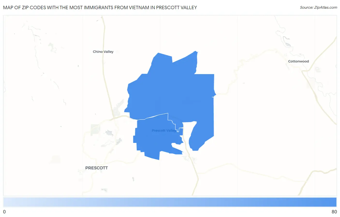 Zip Codes with the Most Immigrants from Vietnam in Prescott Valley Map