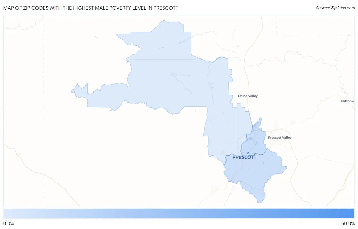Zip Codes with the Highest Male Poverty Level in Prescott Map