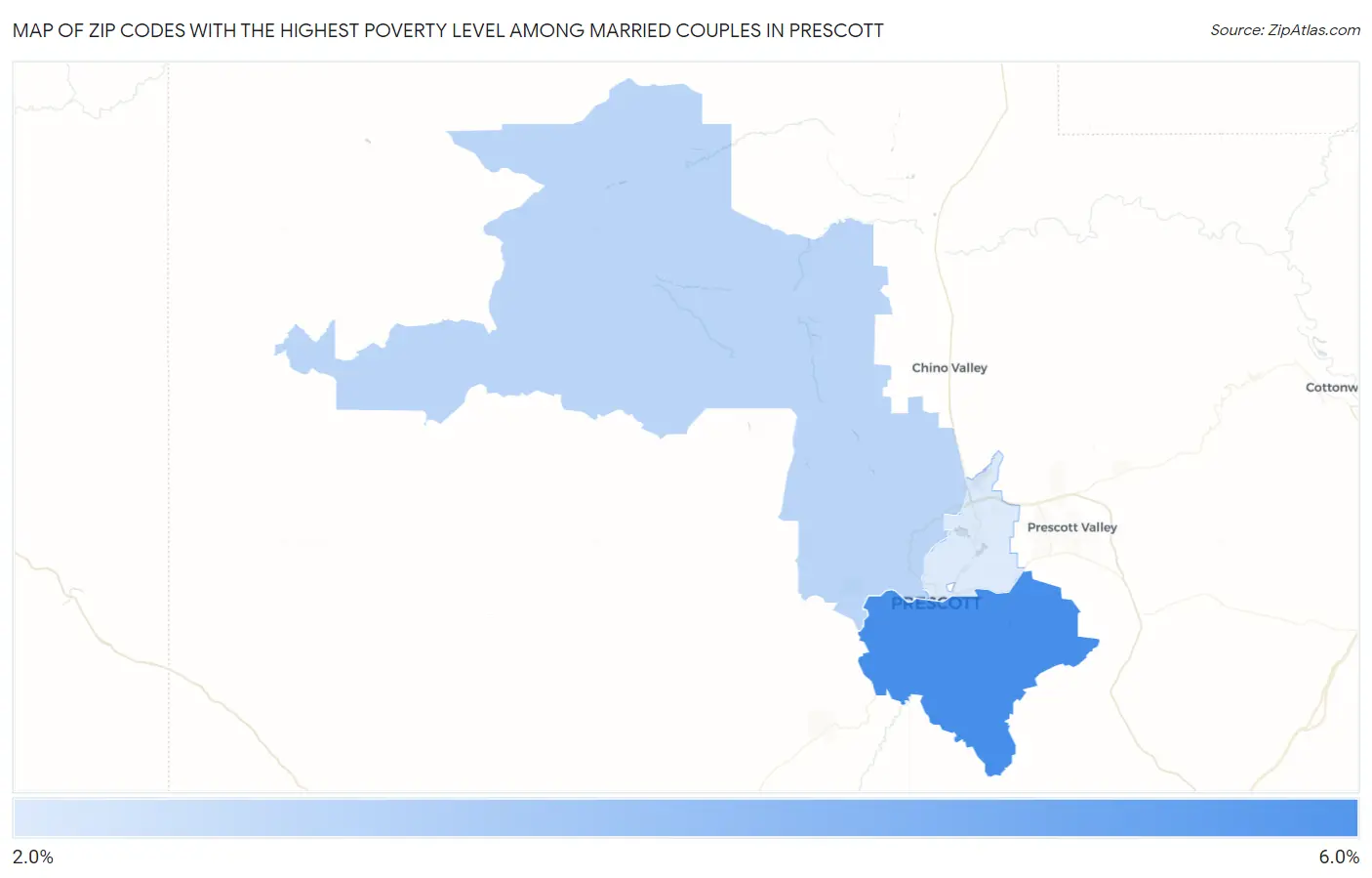 Zip Codes with the Highest Poverty Level Among Married Couples in Prescott Map