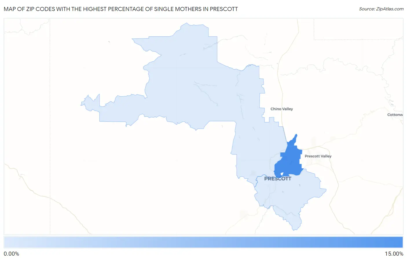 Zip Codes with the Highest Percentage of Single Mothers in Prescott Map