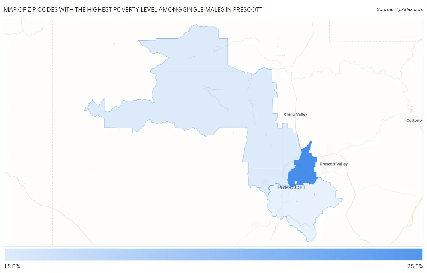 Zip Codes with the Highest Poverty Level Among Single Males in Prescott Map