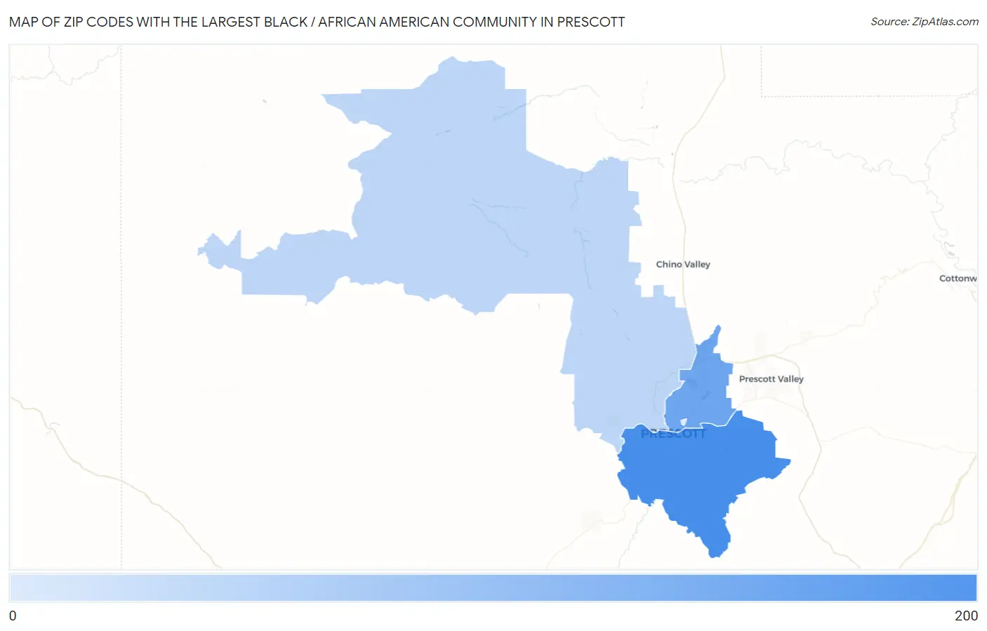 Zip Codes with the Largest Black / African American Community in Prescott Map