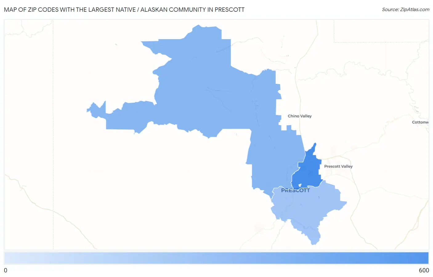 Zip Codes with the Largest Native / Alaskan Community in Prescott Map