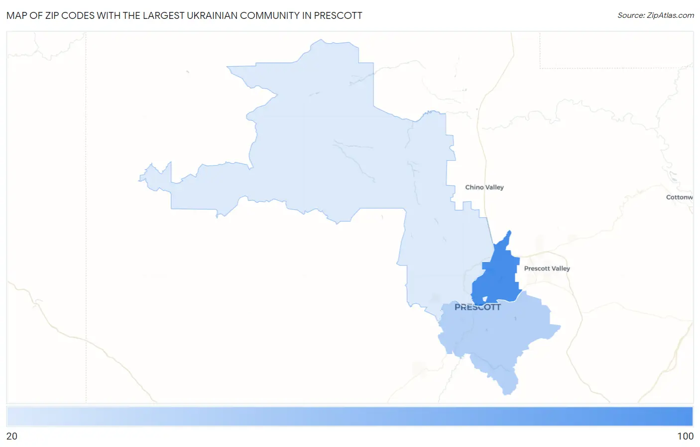 Zip Codes with the Largest Ukrainian Community in Prescott Map