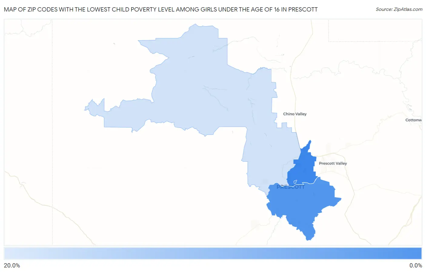 Zip Codes with the Lowest Child Poverty Level Among Girls Under the Age of 16 in Prescott Map