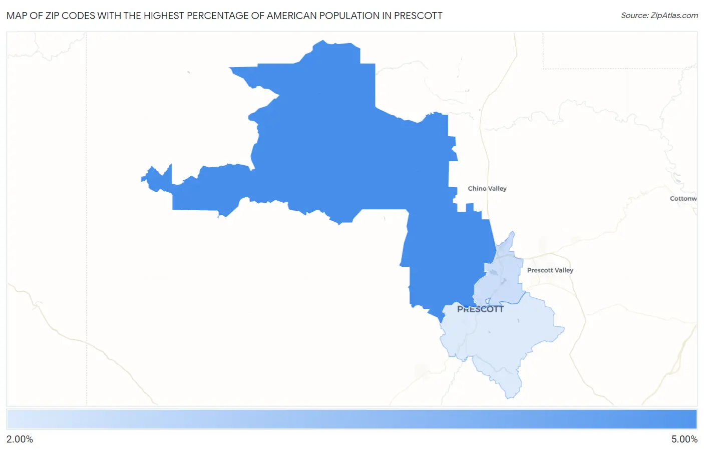 Zip Codes with the Highest Percentage of American Population in Prescott Map