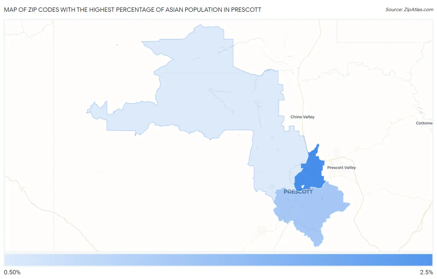 Zip Codes with the Highest Percentage of Asian Population in Prescott Map