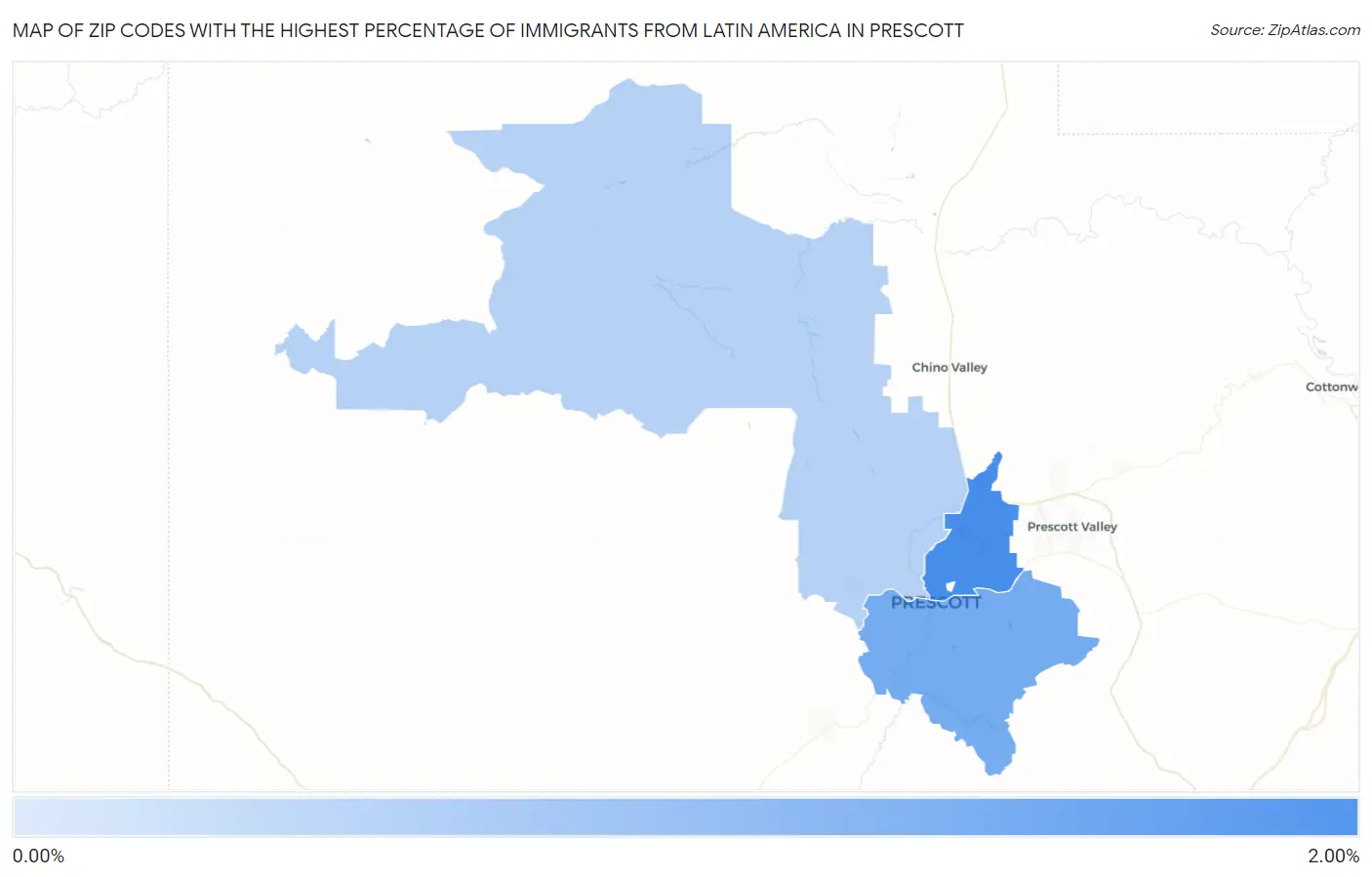Zip Codes with the Highest Percentage of Immigrants from Latin America in Prescott Map