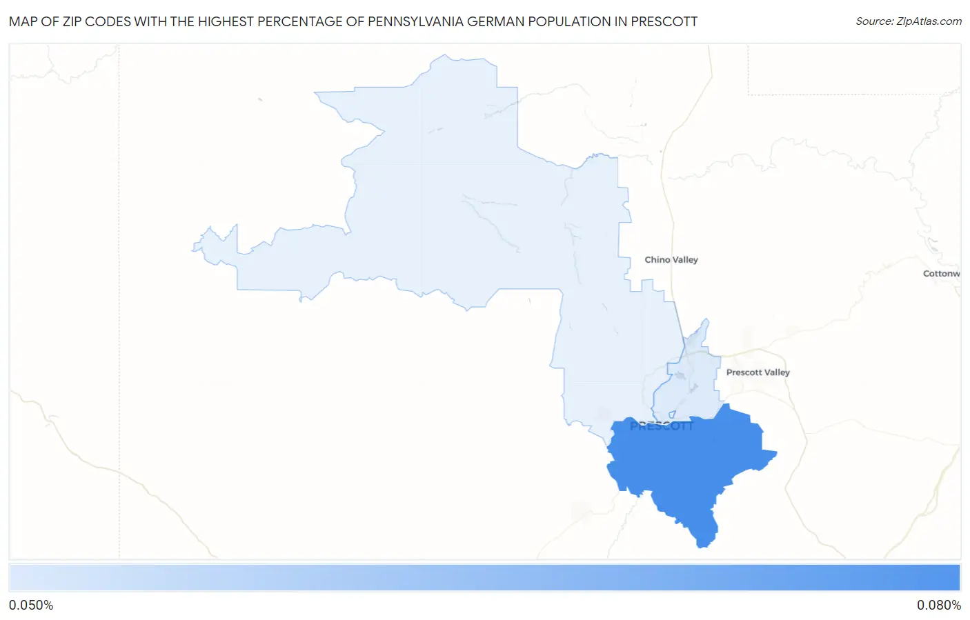 Zip Codes with the Highest Percentage of Pennsylvania German Population in Prescott Map