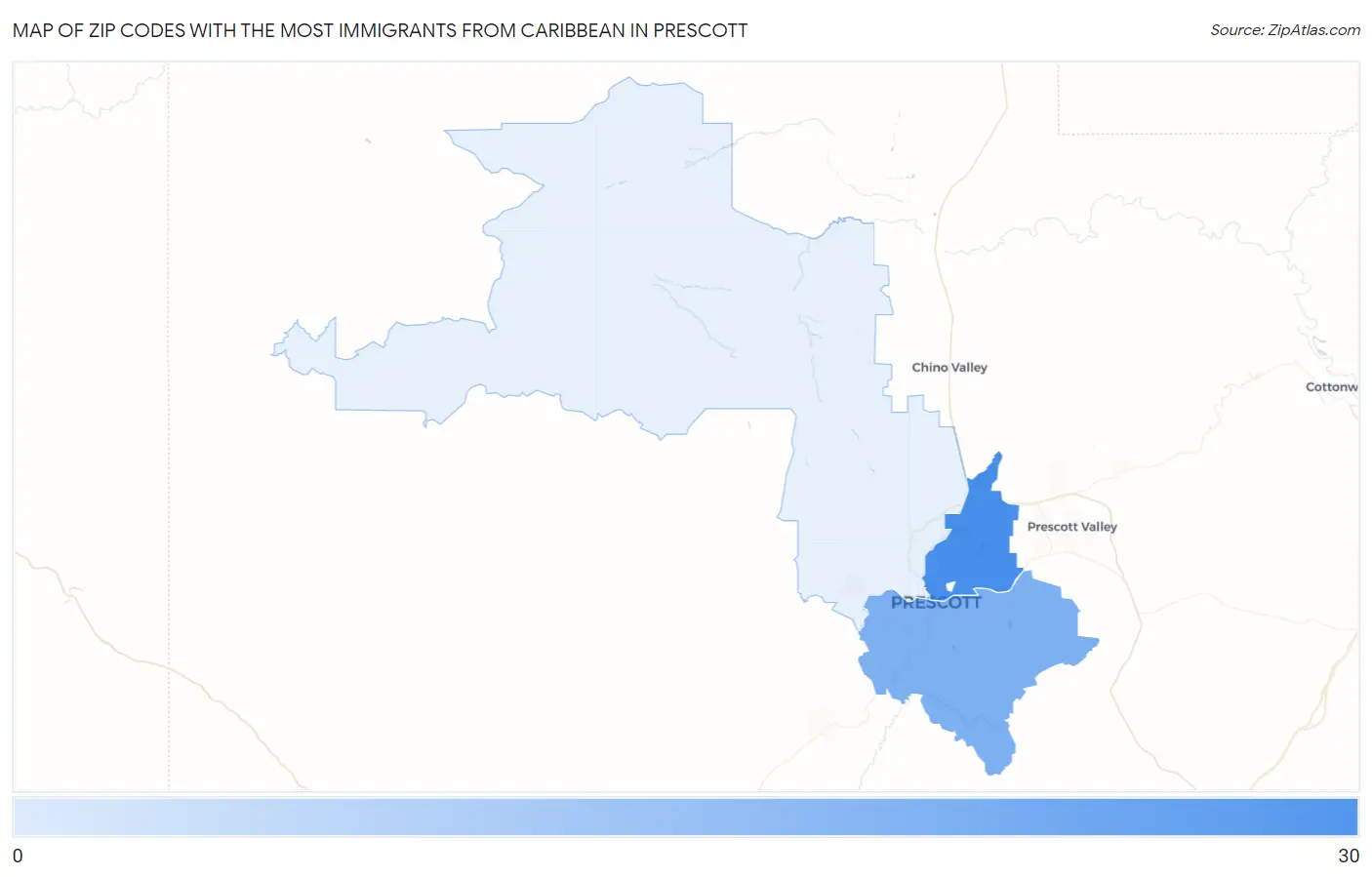 Zip Codes with the Most Immigrants from Caribbean in Prescott Map