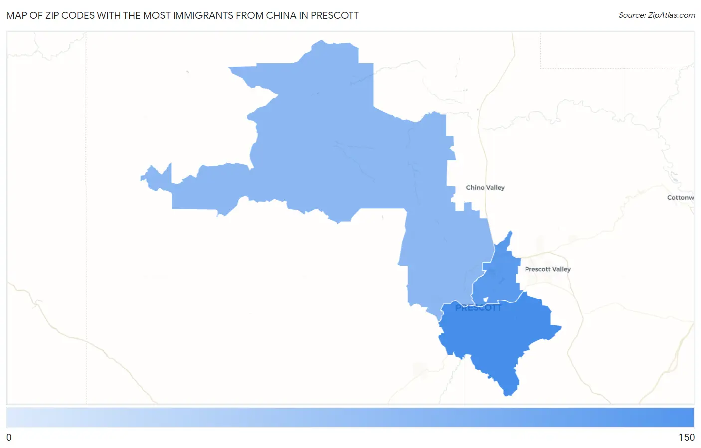 Zip Codes with the Most Immigrants from China in Prescott Map
