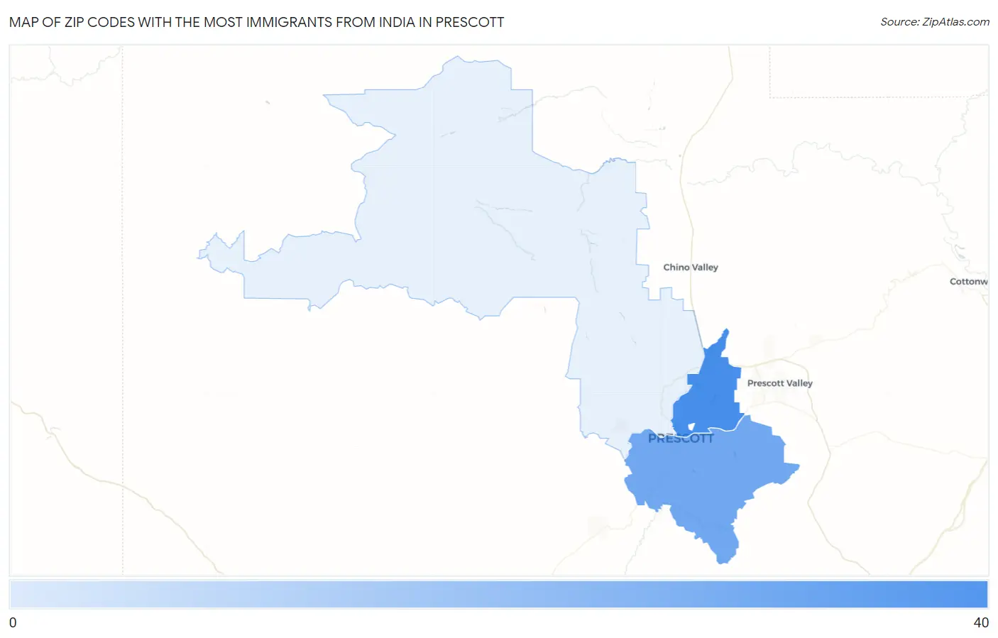 Zip Codes with the Most Immigrants from India in Prescott Map