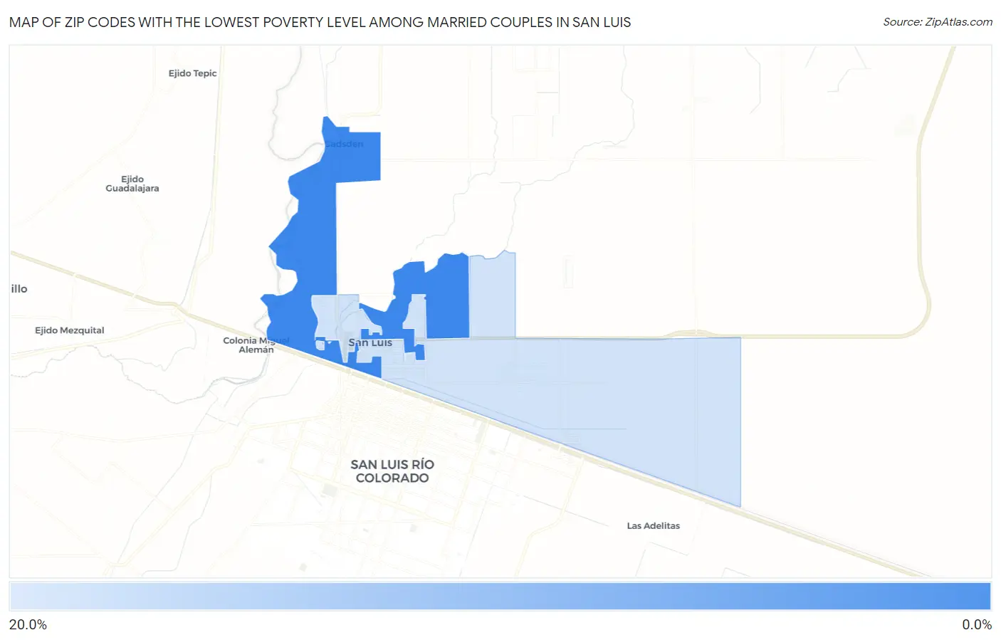 Zip Codes with the Lowest Poverty Level Among Married Couples in San Luis Map