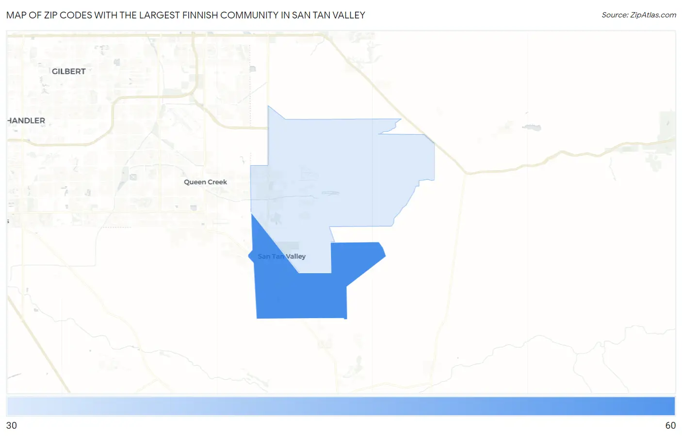 Zip Codes with the Largest Finnish Community in San Tan Valley Map