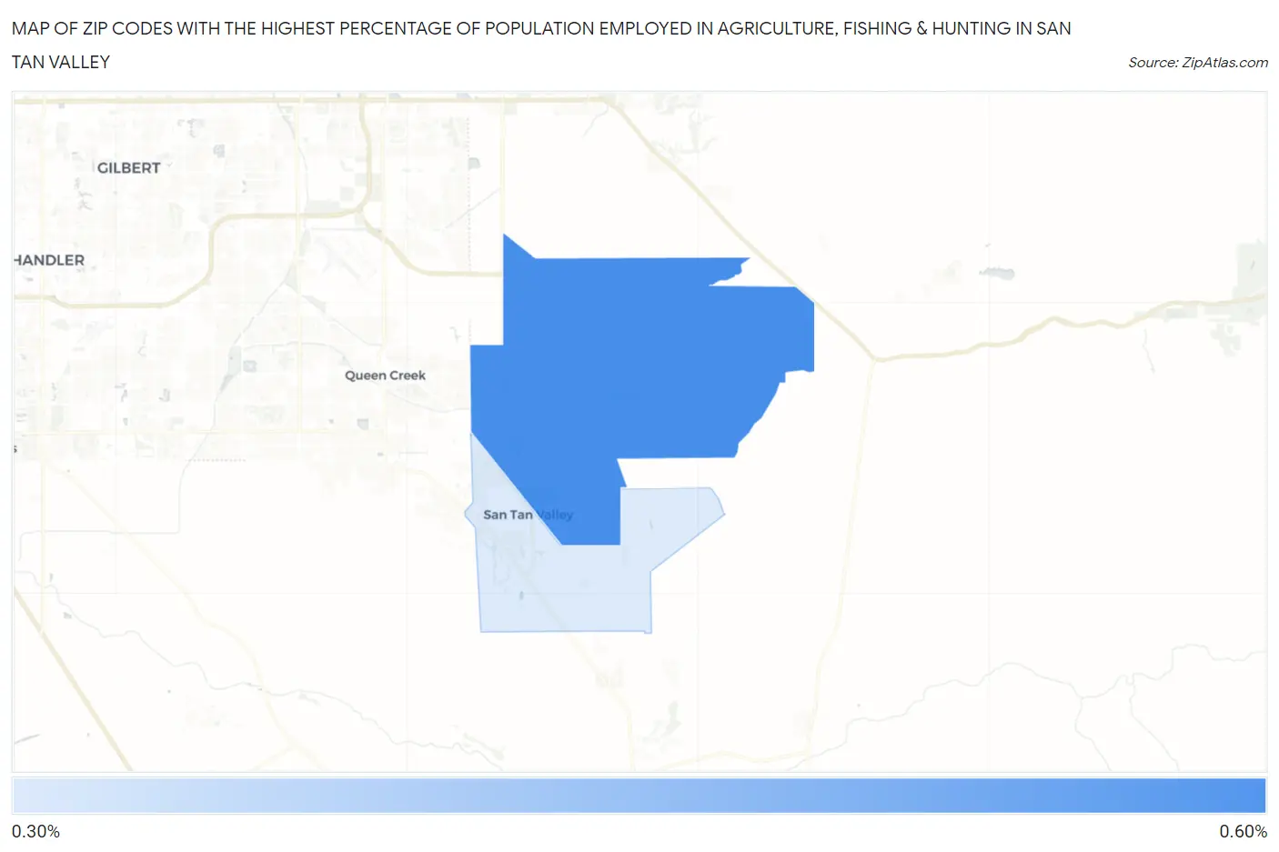 Zip Codes with the Highest Percentage of Population Employed in Agriculture, Fishing & Hunting in San Tan Valley Map