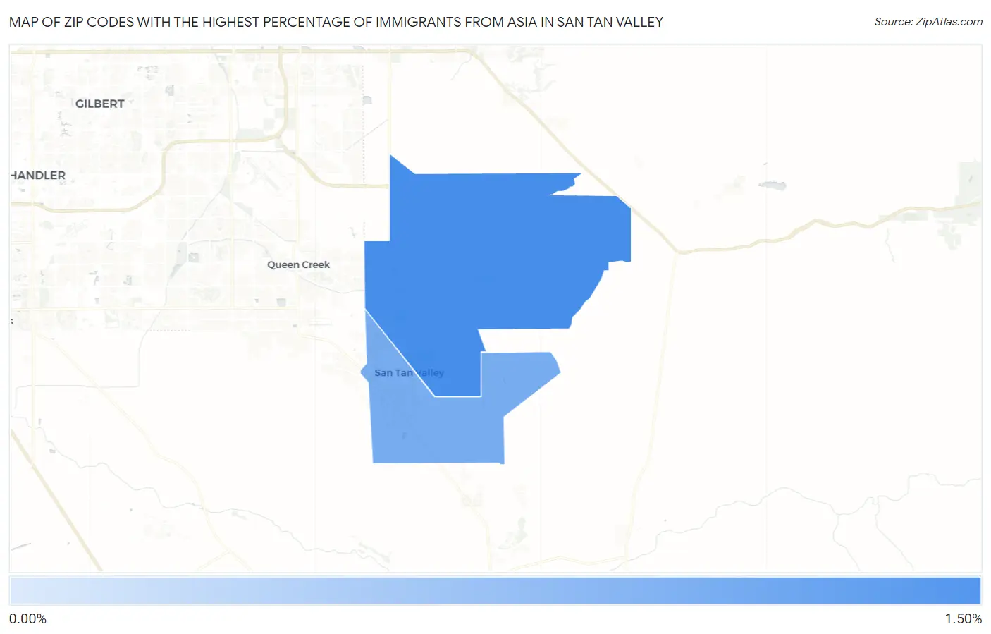 Zip Codes with the Highest Percentage of Immigrants from Asia in San Tan Valley Map