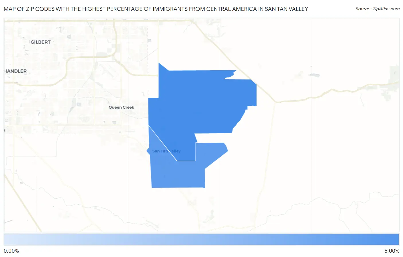 Zip Codes with the Highest Percentage of Immigrants from Central America in San Tan Valley Map