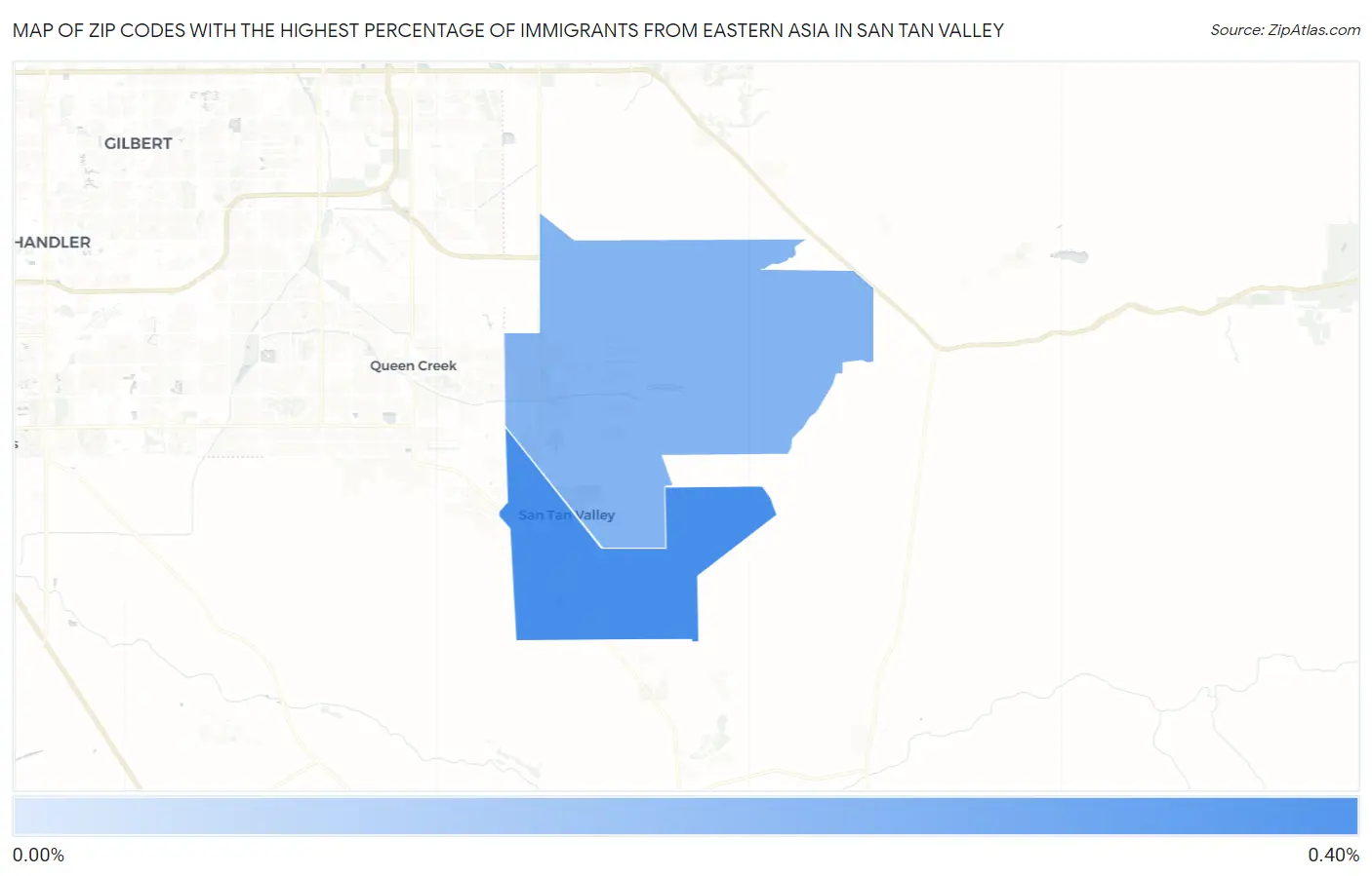 Zip Codes with the Highest Percentage of Immigrants from Eastern Asia in San Tan Valley Map