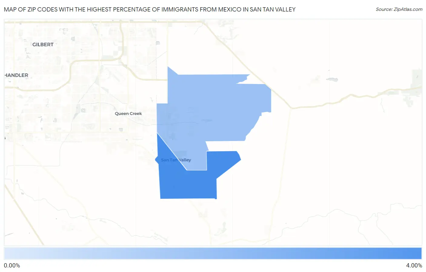 Zip Codes with the Highest Percentage of Immigrants from Mexico in San Tan Valley Map