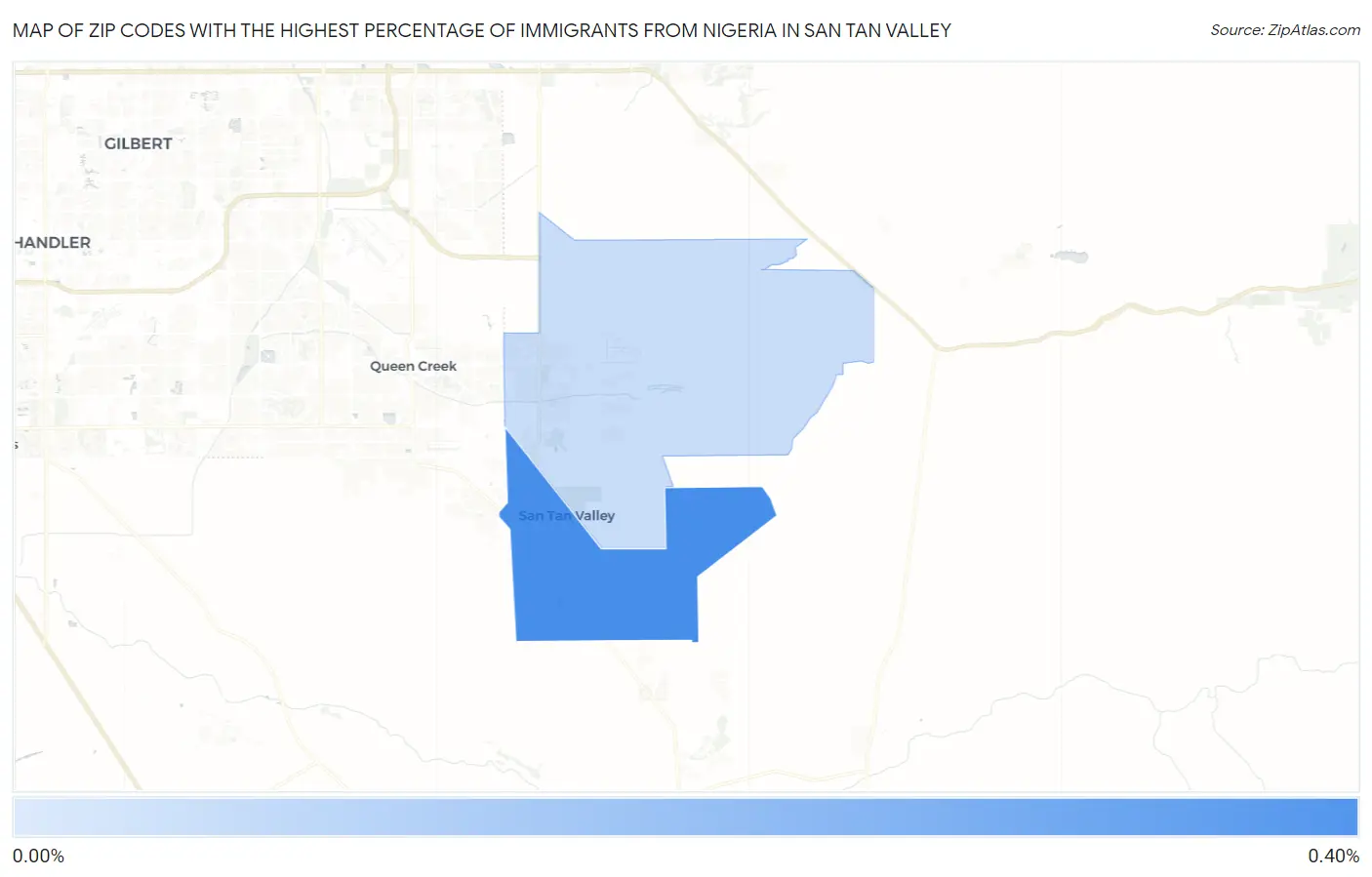 Zip Codes with the Highest Percentage of Immigrants from Nigeria in San Tan Valley Map